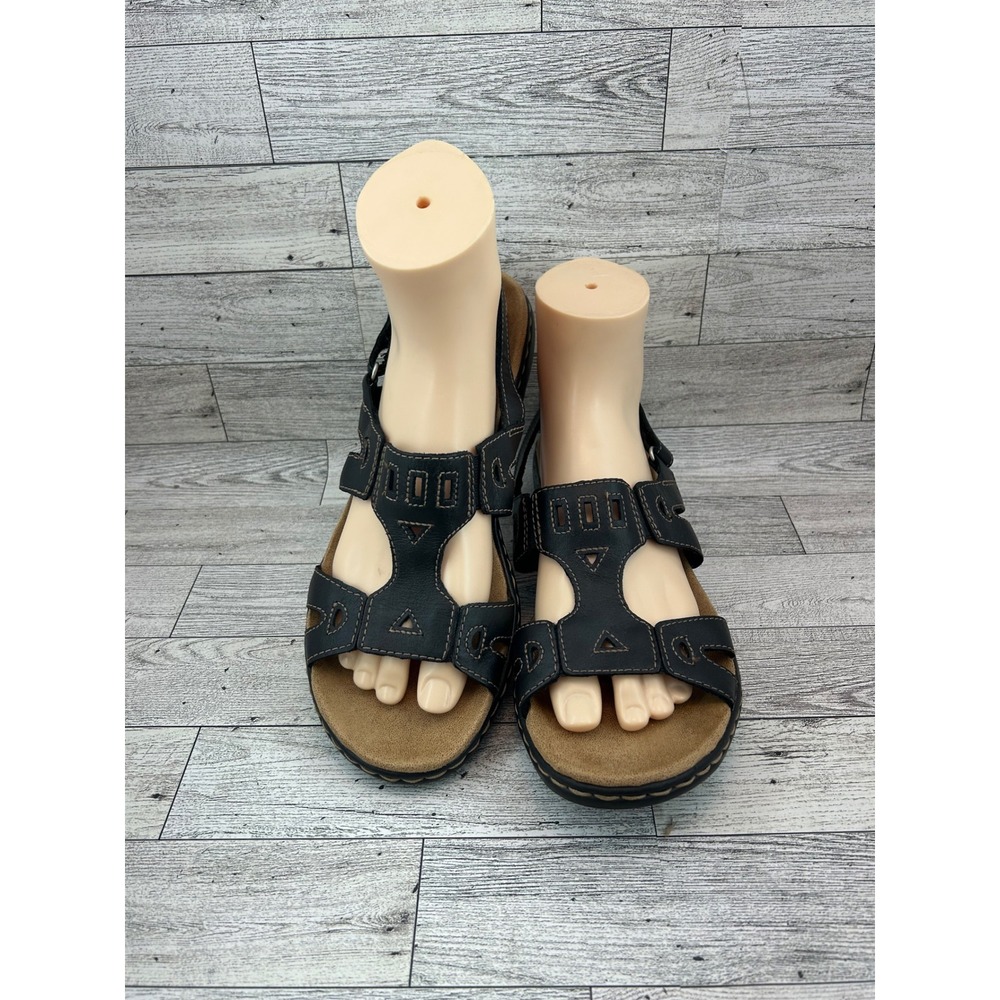 Clarks Collection Black Leather Strappy Cutout Slingback Sandals Women Sz 9M